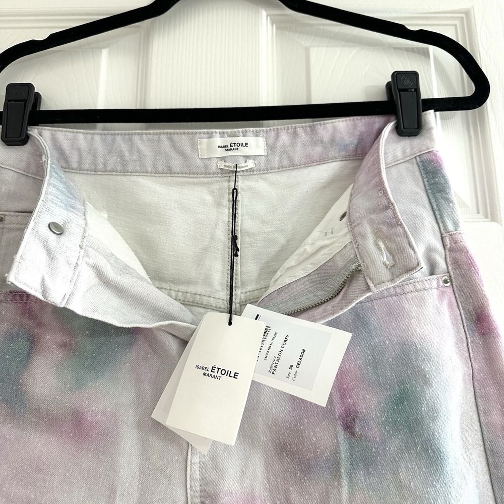 Isabel Marant Etoile Corfy Trousers White Bleached Tie Dye Denim Cotton Jean 36 - Picture 11 of 13